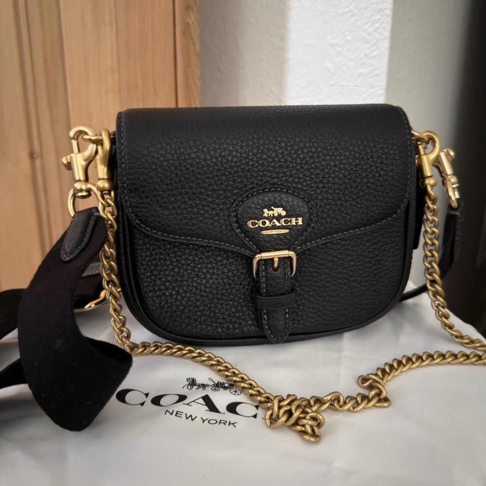 Coach Black Pebble Leather Flap Crossbody with Gold Hardware